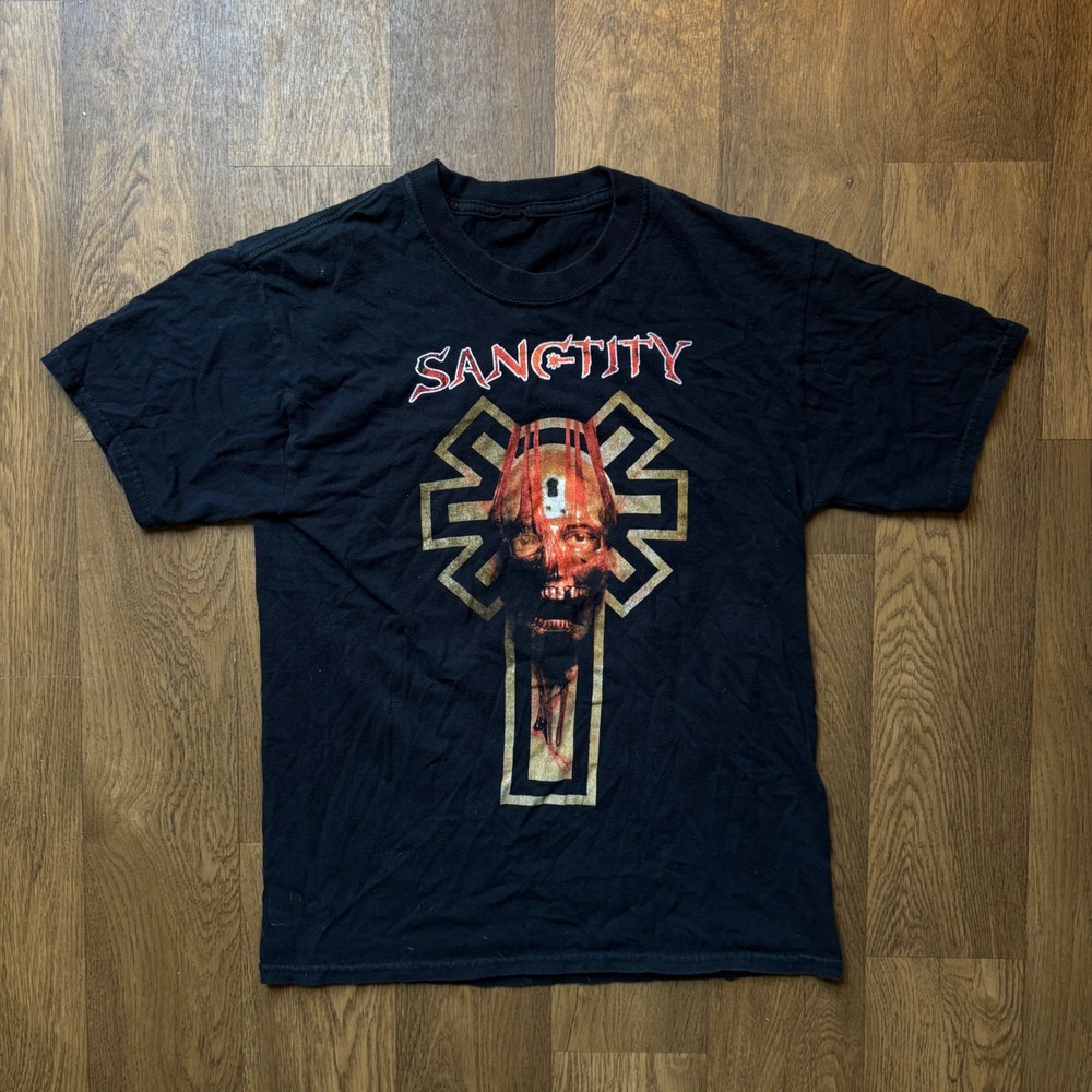 Vintage Y2K Goth Grunge Metal Sanctity Double Sided Band Graphic T Shirt